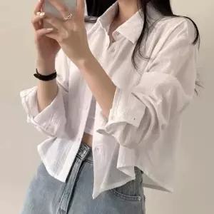 시스루 긴팔셔츠 키작녀 살안타 봄여름 크롭 지지미남방