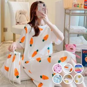 임산부 홈웨어 여름 원피스잠옷 파자마 면 롱 반팔