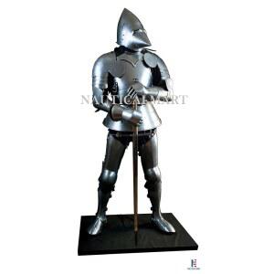 15세기 초 중세 바시넷 갑옷 의상의 완전한 수트, LARP 재현에 가장