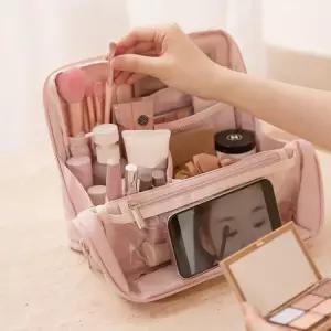 여성용 대용량 화장품 파우치 스탠드형 코스메틱 정리함 여행용 직사각