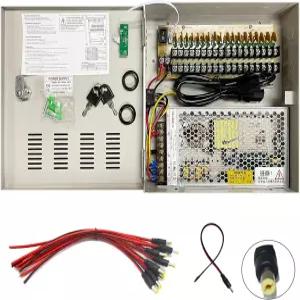 18 포트 20암페어 고출력 CCTV 카메라 접근 제어 전원 분배 박스 12V DC PTC 보호 18개 포함. 수컷