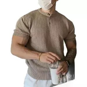 남자반팔니트 니트티 티셔츠 캐주얼 헨리넥 여름 반소매 빅사이즈 라운드넥 라운드 머슬핏