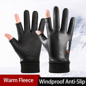 가죽 장갑 사이클링 남자 겨울 가을 슬립 운전 두 손가락없는 야외 따뜻한 방풍 방수