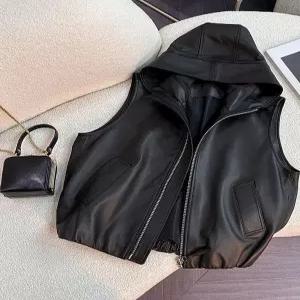 여성 가죽 베스트 스트리트 패션 민소매 조끼 오버핏