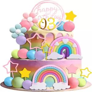 31 PCS 레인보우 케이크 장식 플라워 토퍼 클라우드 컵케이크 볼 생일 파티용