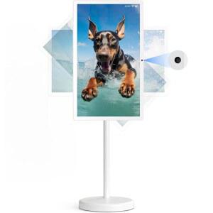 쿠붐 22인치 포터블 TV 온 휠, 1080p 터치 스크린 모니터, 안드로이드 13, 풀 스위블 회전, 내장 13MP 카메라, 배터리(6-8H), 6+128G