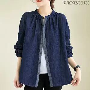 [하프클럽/]라운드셔링데님셔츠 블라우스 롱셔츠 여성봄블라우스 롱티 박
