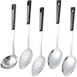 스푼이 주방 요리용 서빙 스푼 국자 및 상업용 뷔페 스테인리스 밥 5 수프 슬롯 스틸 가정용 금속 세트 대형 포함된