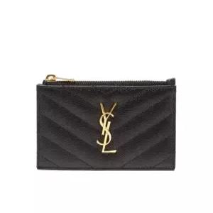 MUST IT_ YSL 로고 레더 퀼팅 지퍼 카드 지갑 607915 BOW01 1000