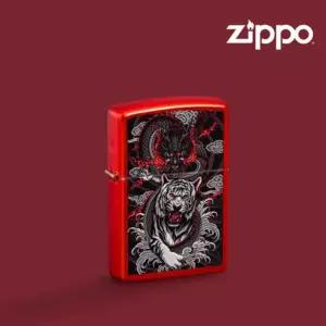 강렬한 메탈릭 레드 ZIPPO 48933 DRAGON TIGER 지포라이터