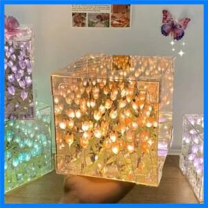 2025New 크리 에이 티브 Diy 튤립 꽃 바다 큐브 여자 친구 커플 여자 친구를위한 3 차원 작은 밤 램프 재료