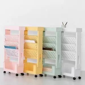 바퀴형 수납장 선반형 가벼운 거실 이동식 수납장 3단 플라스틱 책꽂이 매거진 학용품 다용도