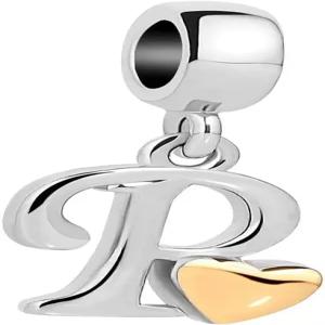 퀸참스 이니셜 A-Z 레터 참 골든 하트 알파벳 당글 비즈 팔찌 및 목걸이 (P)