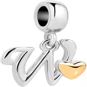 퀸참스 이니셜 A-Z 레터 참 골든 하트 알파벳 당글 비즈 팔찌 및 목걸이 (W)