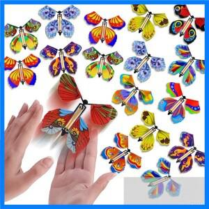 10개 매직 플라잉 버터플라이 윈드업 장난감 하늘에서 날아다니는 재미있는 고무줄 카드 어린이 트릭 소품