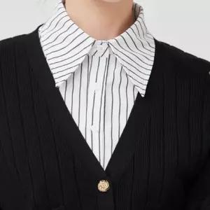 니트 맨투맨 카라 가디건 후드 셔츠 패션 티 레이어드 패턴 소품 줄무늬 페이크 세련된 세로줄