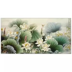 전통 민화 연화도 그림 도안 연꽃 공필화 토단 액자 붓그림 한국화