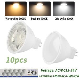 10 팩 Focos LED GU5.3 전구 8W 램프 MR16 저압 AC DC 12V 24V 스포트라이트 할로겐 교체 홈 로비 조명