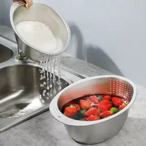 스텐 과일 야채 쌀씻는 통 믹싱볼 채반 세척볼