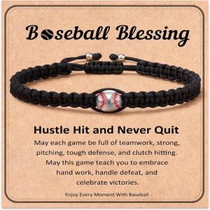 FYUKISS 야구 축구 선물 메시지 기프트 카드로 청소년 디어를 위한 조절 가능한 땋은 팔찌