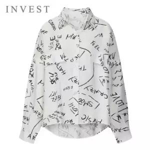 [인베스트] 레터링 루즈 핏 롱 블라우스_IN6S1BL5171