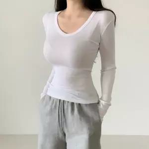 |KMTA050|여성 스판 골지 브이넥 긴팔 티셔츠 글램룩 기본 무지