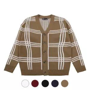 [파파브로] 남성 오버핏 사각체크 브이넥 니트 가디건 SO-CA-Q072