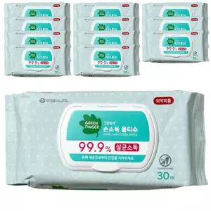 그린핑거 99.9% 손소독 물티슈 살균 소독 티슈 캡형 30매 12팩
