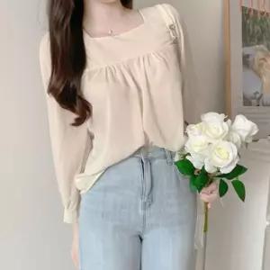 [라일리여성의류] Rly 긴팔 봄 가을 쉬폰 스퀘어넥 퍼프 블라우스