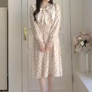 [라일리여성의류] Rly 봄 가을 러블리 쉬폰 리본 롱원피스 쉬폰 원피스