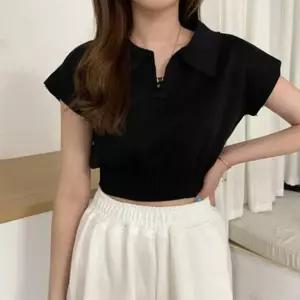 [라일리여성의류] Rly 카라 크롭티 니트 트롭 반팔티 니트티