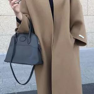 루즈핏 롱코트 모직 여성용 겨울 체크 노 블랙 더블