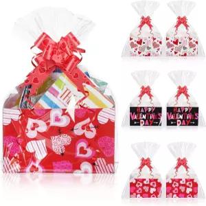 타투오 120개 발렌타인 데이 바구니 선물 빈 세트에는 마켓 트레이 골판지 투명 셀로판지 가방 태그 결혼식