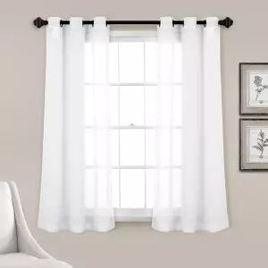 러쉬 데코 농가 텍스처 그로밋 시어 윈도우 커튼 패널 2장 세트 160cm×96.5cm 블리치 화이트