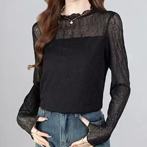 [패션시그널]러플네크라인 시스루 블라우스 DA1DE3