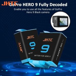 JHTC 1800 배터리 GoPro Hero 9 10 11 12 스포츠 카메라 액세서리 블랙