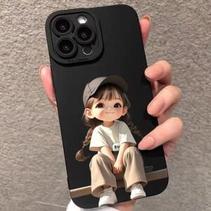 블랙 더블 포니테일 소녀 폰 케이스 삼성 호환 갤럭시 S25 S24 S23 울트라 5G S22 플러스 S21 FE A56 A55 A