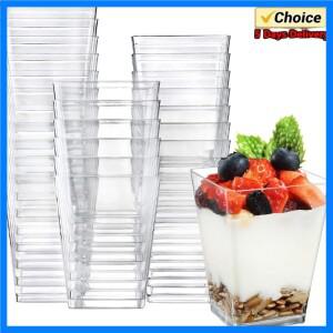 50Pcs 일회용 플라스틱 무스 컵 사다리 모양의 컵 푸딩 컵 디저트 케이크 컵 전채 젤리 요구르트 무스 베이
