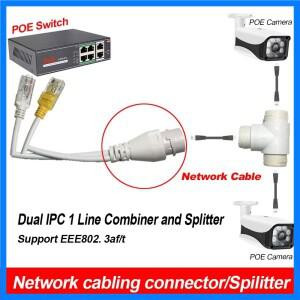 POE 분배기 2-in-1 네트워크 케이블링 커넥터 보안 카메라 설치용 3방향 RJ45 커넥터