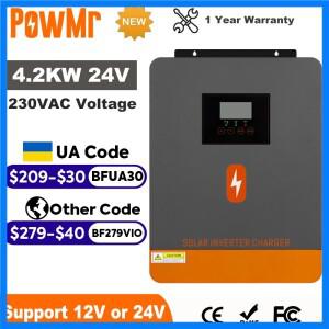 PowMr 4.2KW 하이브리드 태양광 인버터 24V 220V 오프 그리드 순수 사인파 인버터 듀얼 출력 내장형 WIFI