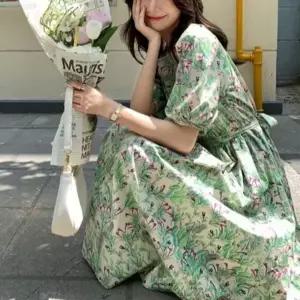 [다잇템] 여자 중간 SS 꽃무늬 벌룬 일상룩 나들이 원피스