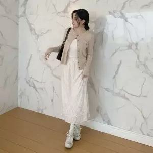 [하프클럽/]여성용 플라워 레이스 롱 스커트 데일리 페미닌 스타일