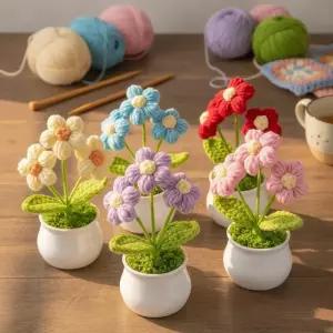 (별별창고) 니트 꽃다발 화분 뜨개 꽃 미니 꽃다발 조화 니트 플라워