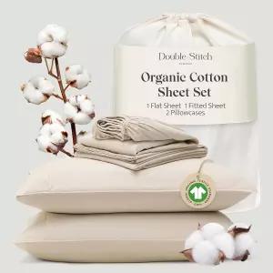 더블 스티치 면 시트 킹 사이즈 - 부드럽고 통기성이 좋은 세트 4피스 럭셔리 300 TC 사틴 위브 침구 100