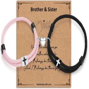 2개의 PCS 땋은 크로스 매칭 팔찌 남녀를 위한 하트 모양의 매력이 있는 조절 가능한 로프 커플 부활절