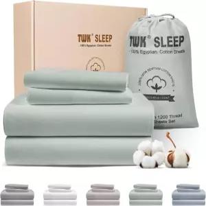 TWK 1200 TC 100 이집트 롱스테이플 면 침구 세트 탄력 강화 솔기 시트 세트가 있는 럭셔리 호텔 스타일 딥