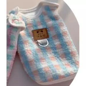 강아지 체크 뽀글이 하네스 조끼 블루 1P 겨울 산책 산책옷