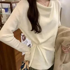 페미닌룩 허리 셔링 긴팔 랩 니트티 롱슬리브