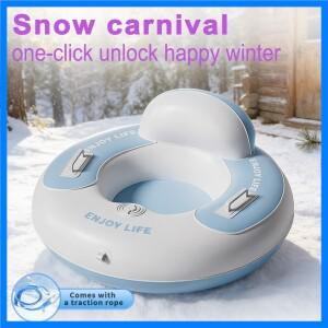 1개입 풍선형 스노우 튜브 썰매 - 손잡이가 있는 두꺼운 스키 튜브 가족 오락 및 겨울 야외 눈놀이 장난감