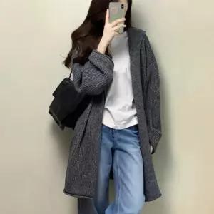 [블랙퀸][블랙퀸] 시크 롤업 후드 롱 가디건 blk004469